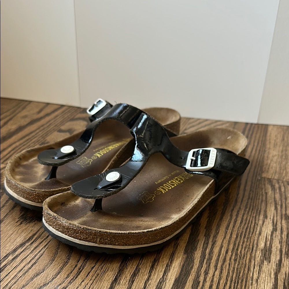 Birkenstock Black Patent Gizeh Thong Sandals